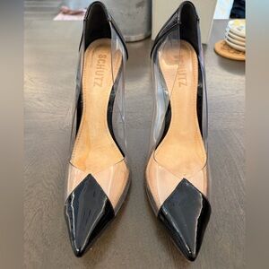 SCHUTZ Black and Vinyl Paneled Heels - 7